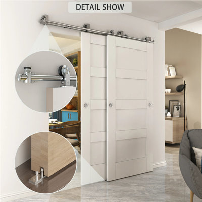 6.6FT 304 Stainless Steel Heavy Duty Barn Door Hardware Track Kit with Soft Close Top Mount