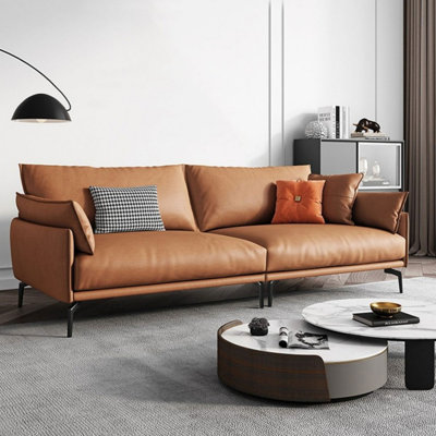Orange Genuine Leather Modular Sofa cushion couch