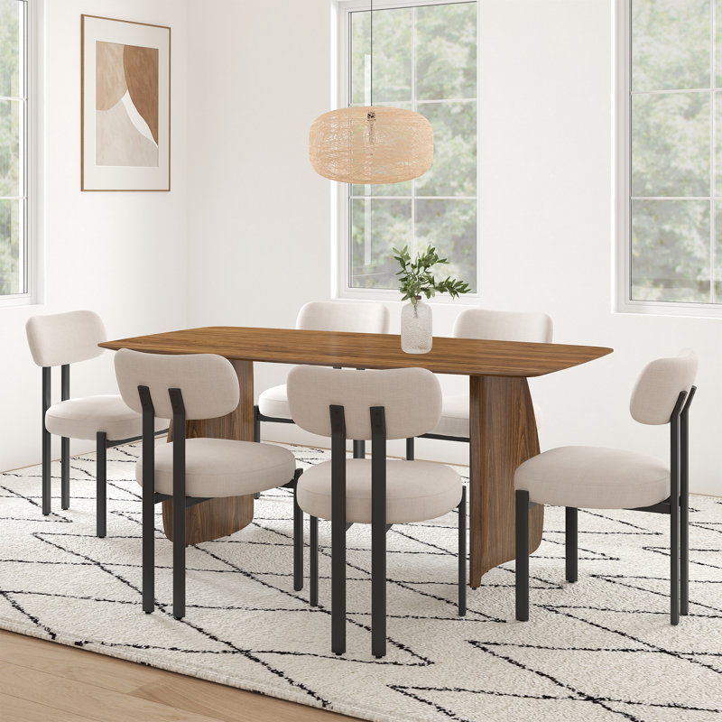 Modern Dining Table Set, 71’’Rectangular Double Pedestal Dining Table, Upholstered Seat Dining Chair With Metal Frame For Kitchen/Dining Room/Restaurant