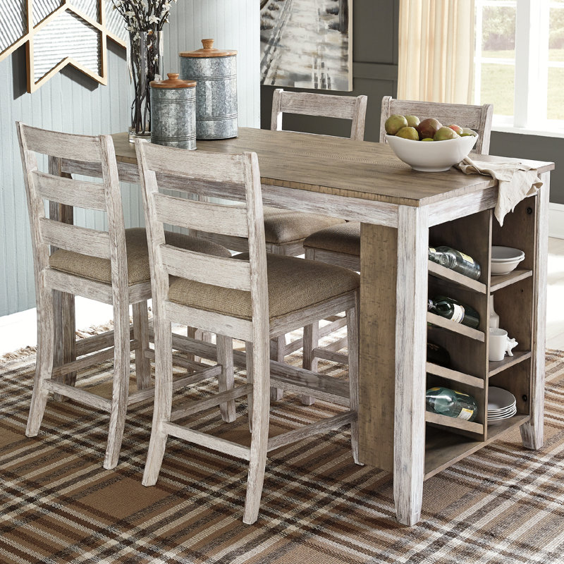 Cottage Charm Grayish White Wood Counter Table with Wine Rack