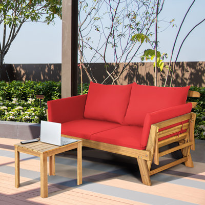 Terri 78 " W Straight Acacia Solid Wood Patio Sofa with Cushions