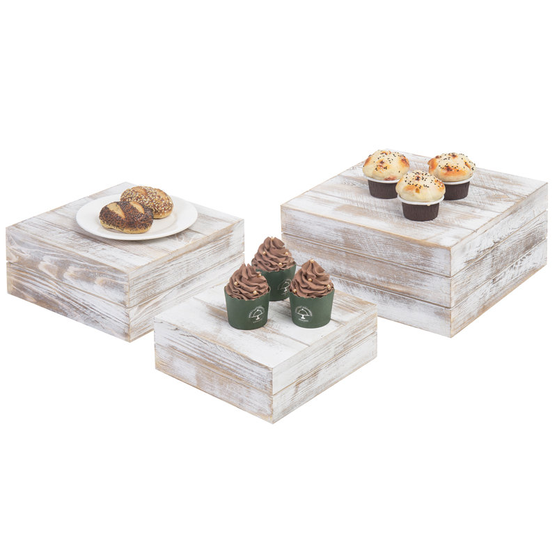 3 Piece Solid Wood Cake Stand Risers, White