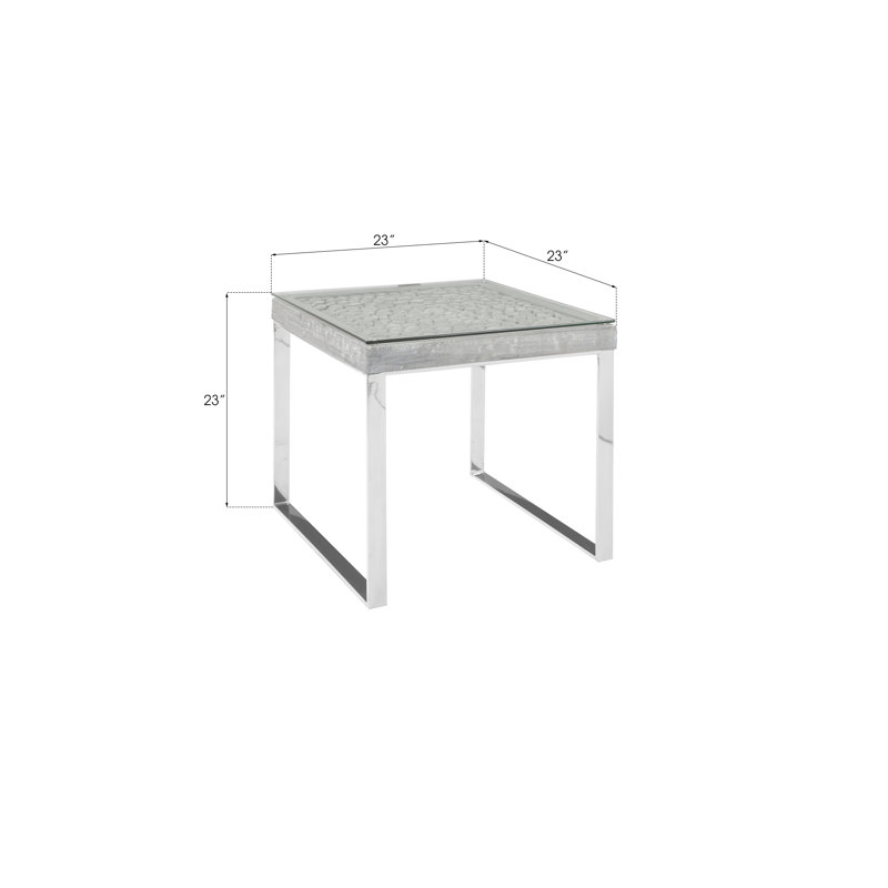 Silver Gray Rectangular Wood and Glass Side Table
