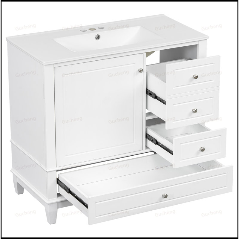 36Inch Bathroom Vanity With Solid Wood Base, White