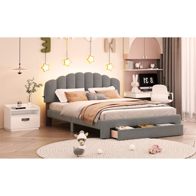 Teddy Fleece  Upholstered Platform Bed with Drawer