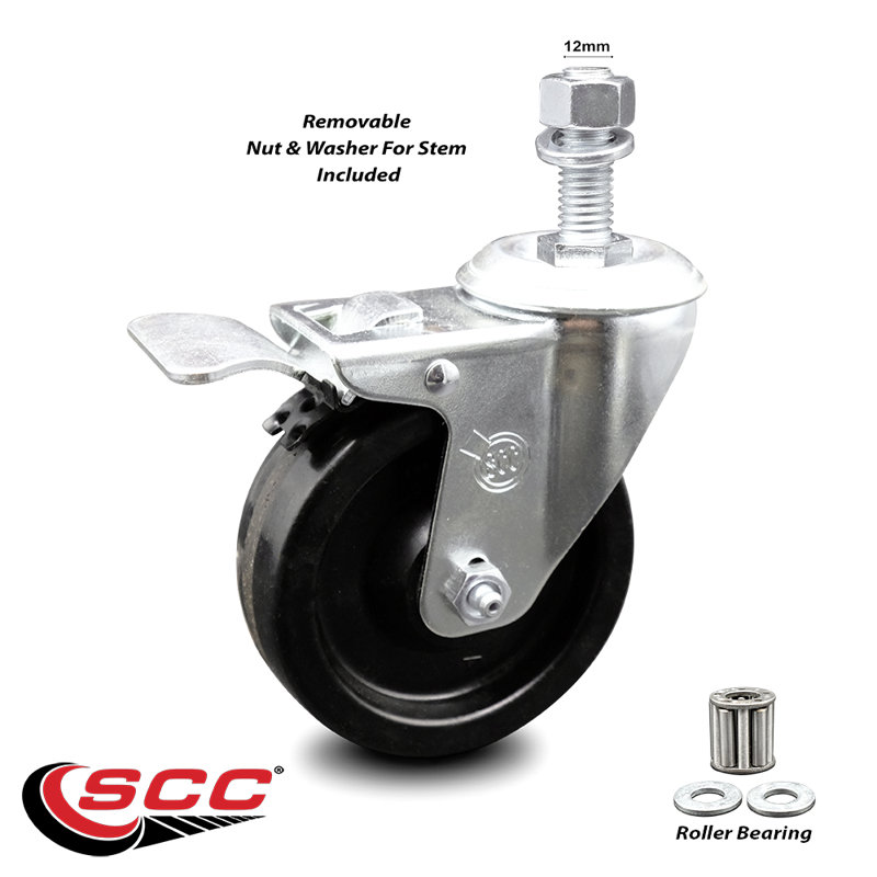 Roulettes à tige filetée pivotante 4 pouces 12mm avec frein Total Lock SCC