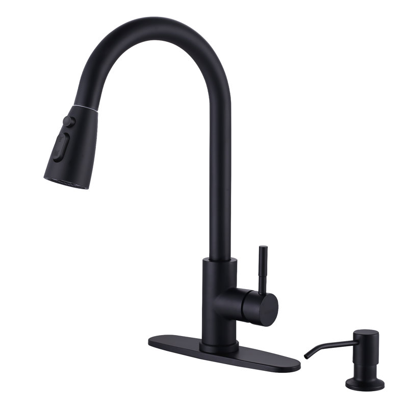 Robinet de cuisine rétractable avec distributeur de savon WOWOW, Noir