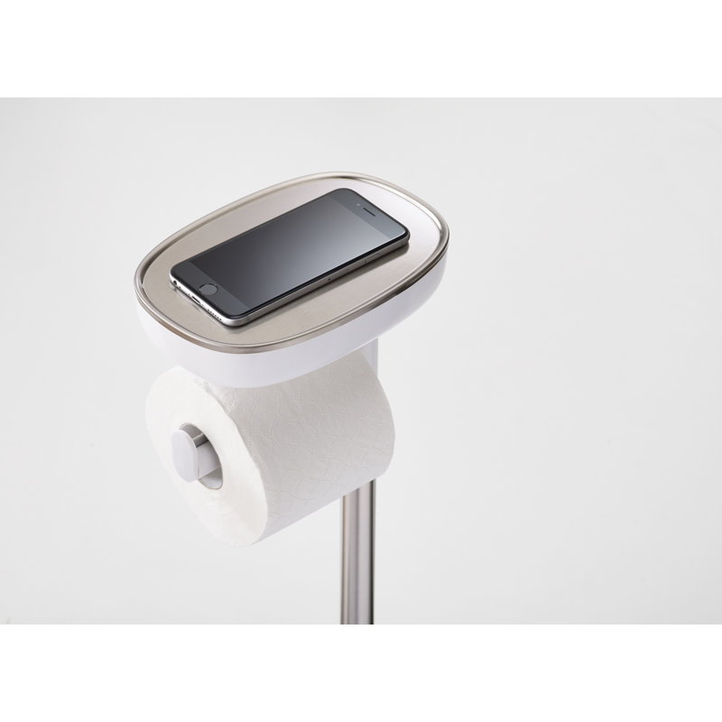 Stainless Steel Free Standing Toilet Paper Holder with Brush