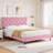 King Bed Frame With Upholstered Headboard, Heavy-Duty Platform Bed Frame With Strong Wood Slats-2128307089-2128307088
