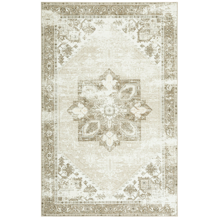 Tucson Gilded Machine Washable Non-Slip Area Rug In Sage & Ivory