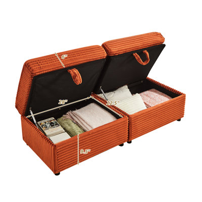 Comfortable Fluffy Corduroy Lazy With Orange Foam+spring, Double Ottomans, Table Board, Storage Space, Oversized Multifunctional , Soft Chaise Lounge Fabric, Multi - Function Armrest And Port, Quick