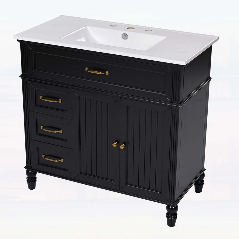 Meuble-lavabo classique avec lavabo, structure en bois et tiroirs Classic Design, Black