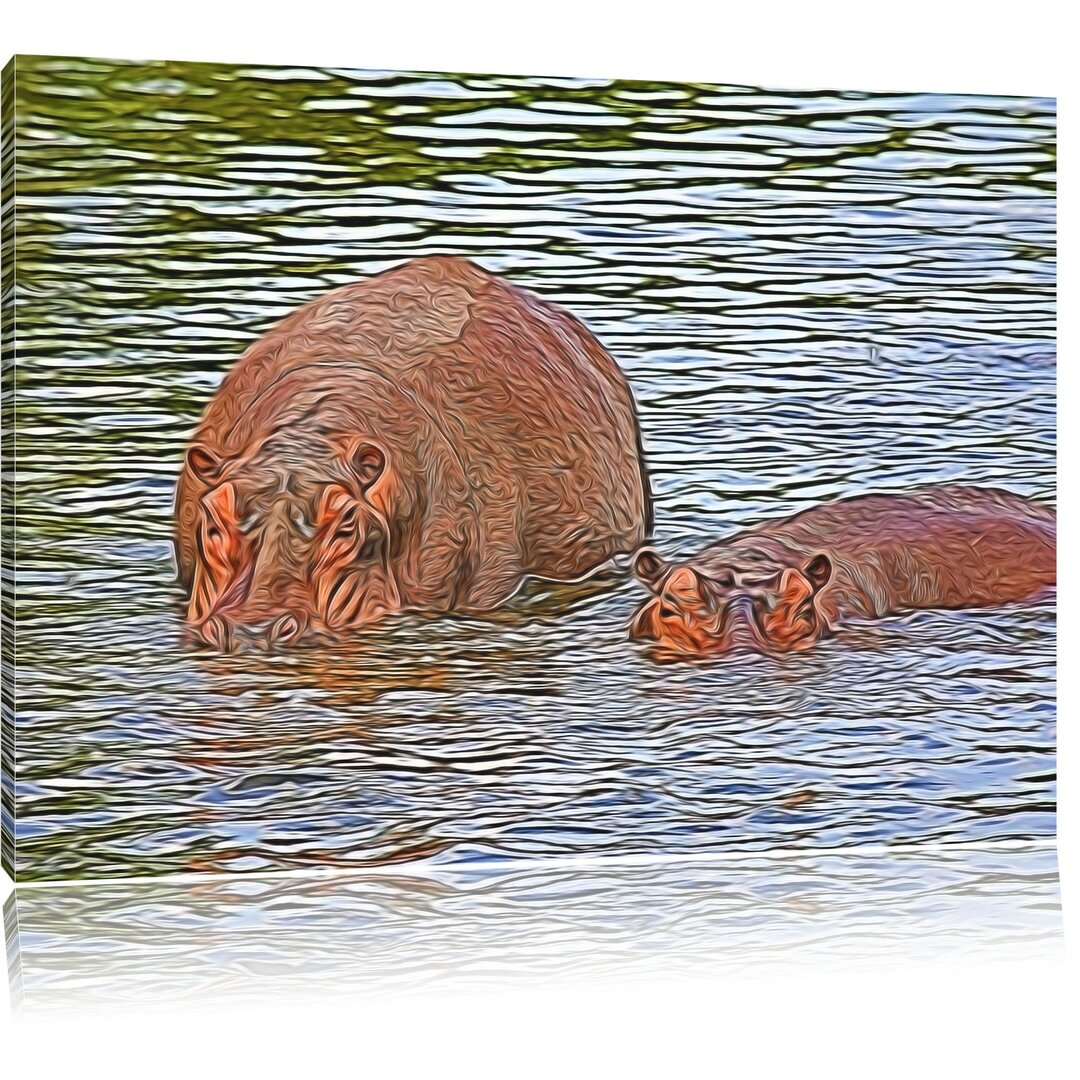 Leinwandbild Zwei Flusspferde im hohen Wasser