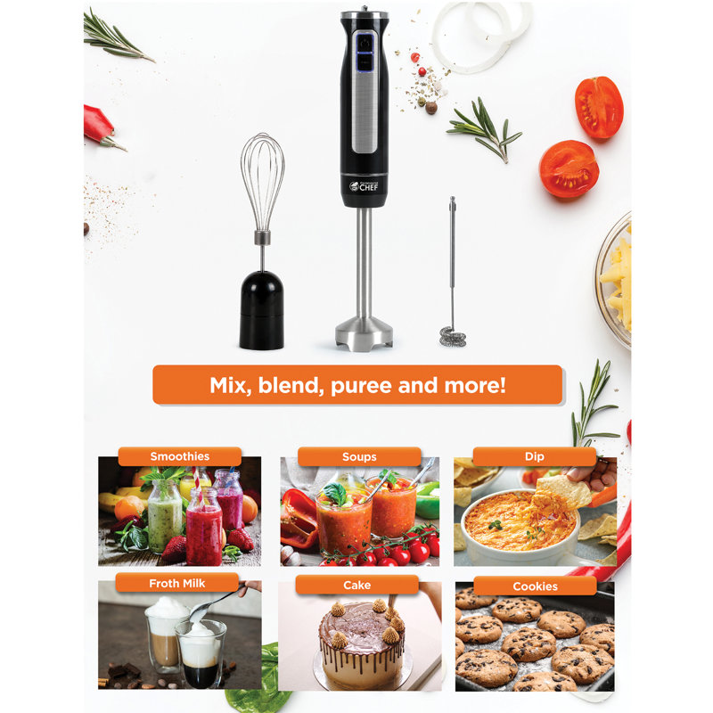 Commercial Black Stainless Steel Immersion Hand Blender with Variable Speed