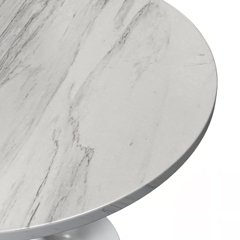 Kristifer Round Dining Table with Resin Top and White Stainless Steel Pedestal Base Kitchen Table - Seats 2-6 Person for Kitchen, Dining Room, Cafes