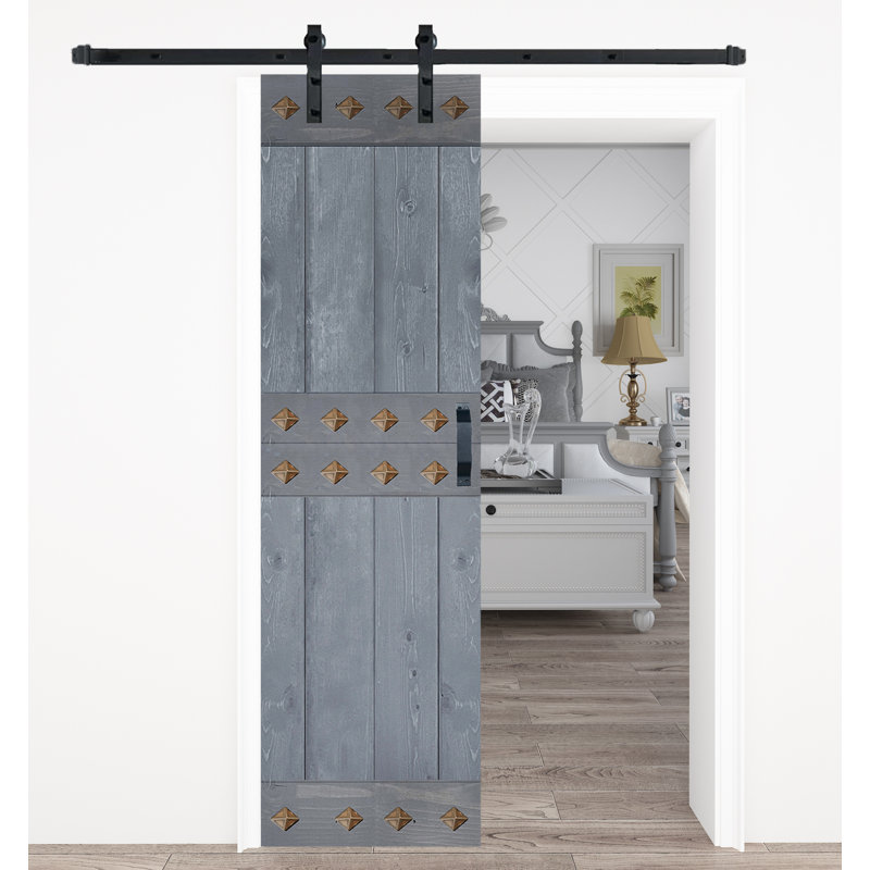 Porte de grange à panneaux et en bois avec quincaillerie d'installation, 24 po x 84 po, Naturel