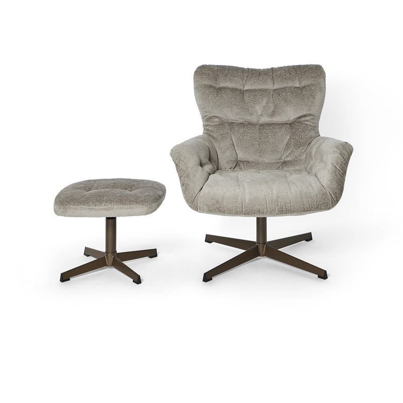 42cm H Tufted Upholstered Metal Armchair, Grey, Copper