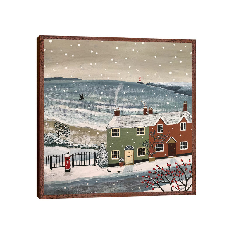 Snowing by the Sea 1 Piece Painting on Canvas, 66.04 cm H x 66.04 cm W, Classic Brown Wood Framed