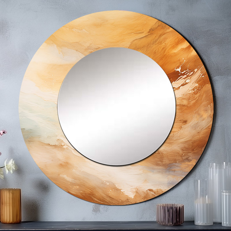 «Beige Sandy Clouds Horizon I», décor de miroir mural unique, grand miroir rond traditionnel, impression d'art en métal