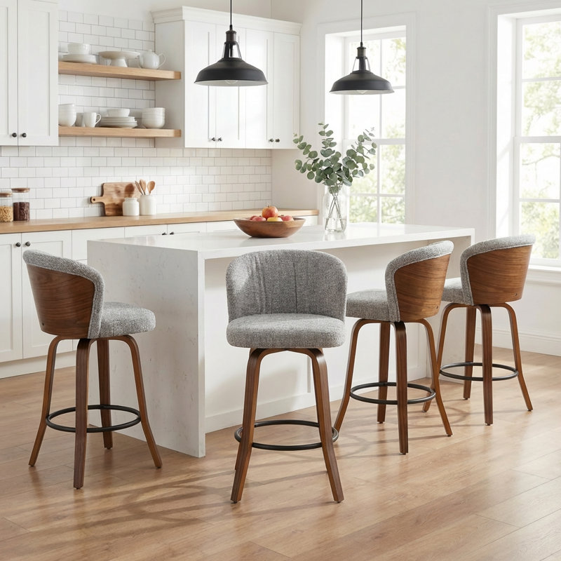 Devault Swivel Upholstered Counter Stool With Wood Frame, Gray