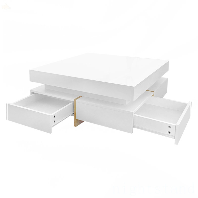Table basse moderne à 4 tiroirs ultrabrillante, Blanc