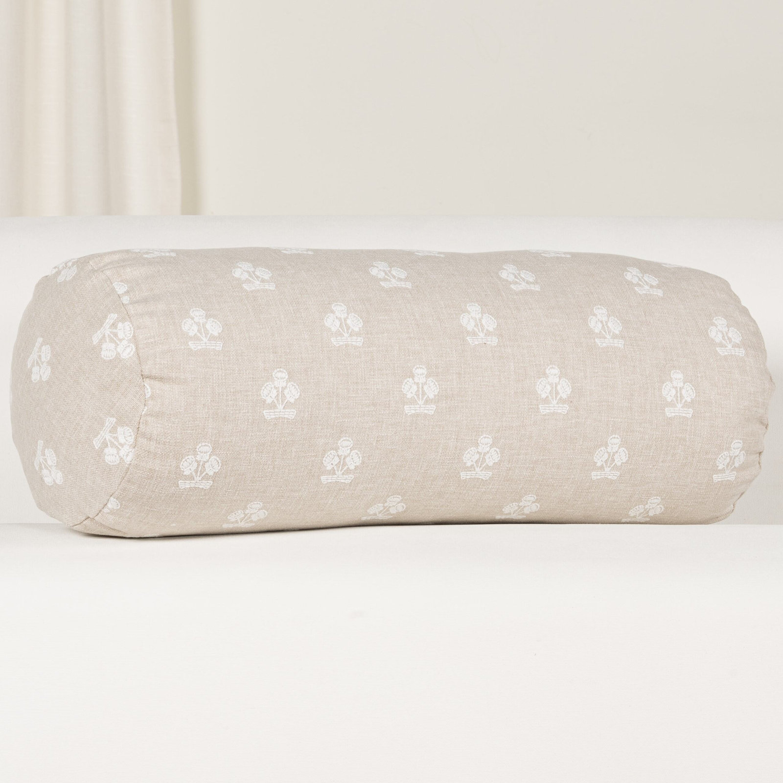Hamachi Cotton Throw Pillow, Linen Beige Floral, Bolster 8"H x 21"W, Polyester