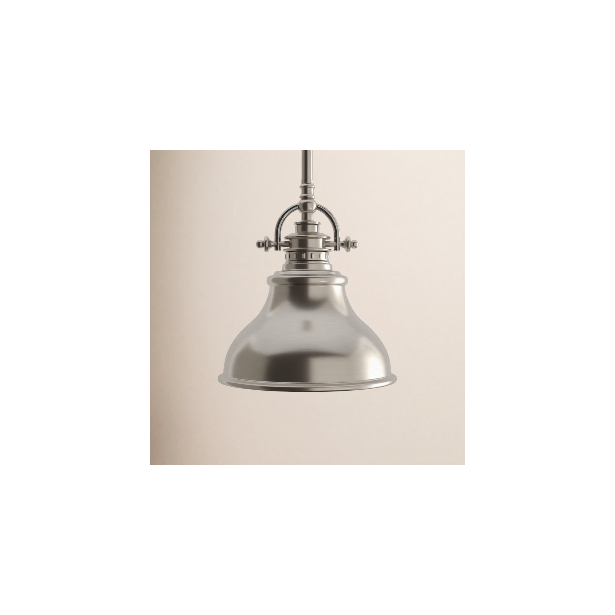 Single Light Metal Dimmable Pendant, 9" H x 8" W x 8" D, Brushed Nickel