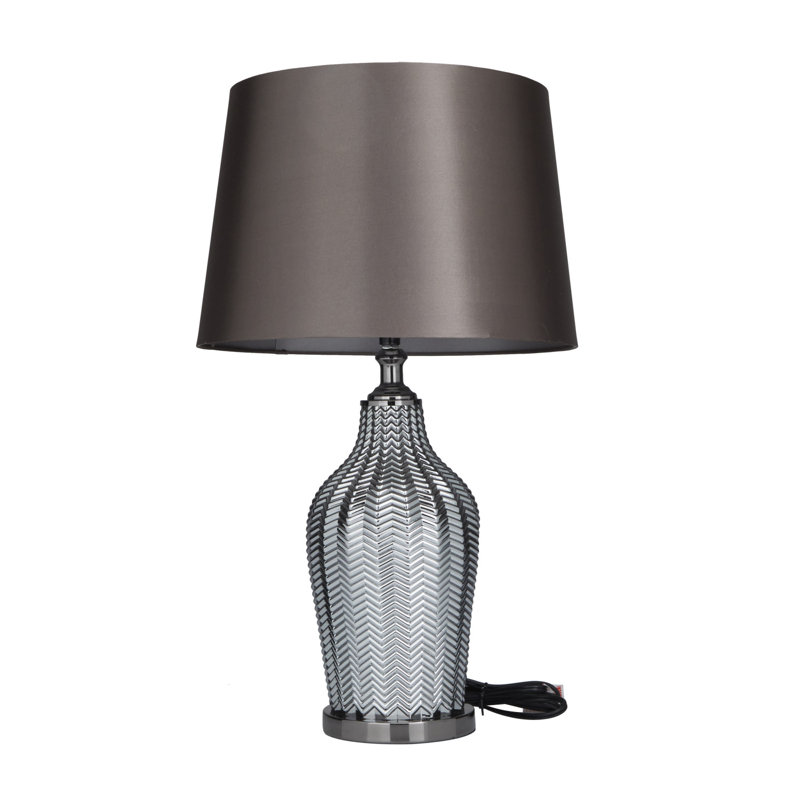 Tempered Glass Silver Table Lamp with Chevron Pattern
