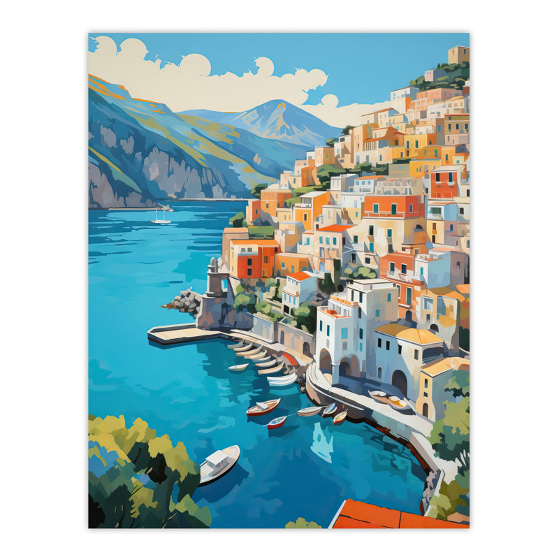 Amalfi Coast Artwork Italy Coastal Village Landscape Large Wall Unframed Art Poster Print Thick Paper 18X24 Inch