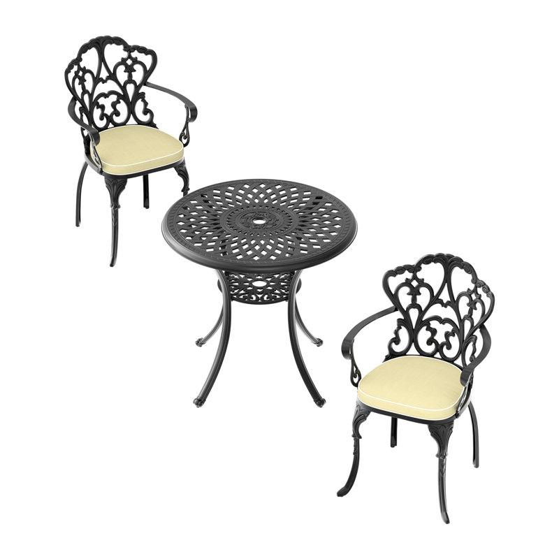 Patio en fonte d'aluminium avec design ergonomique et coussins - Empilage des espaces noirs