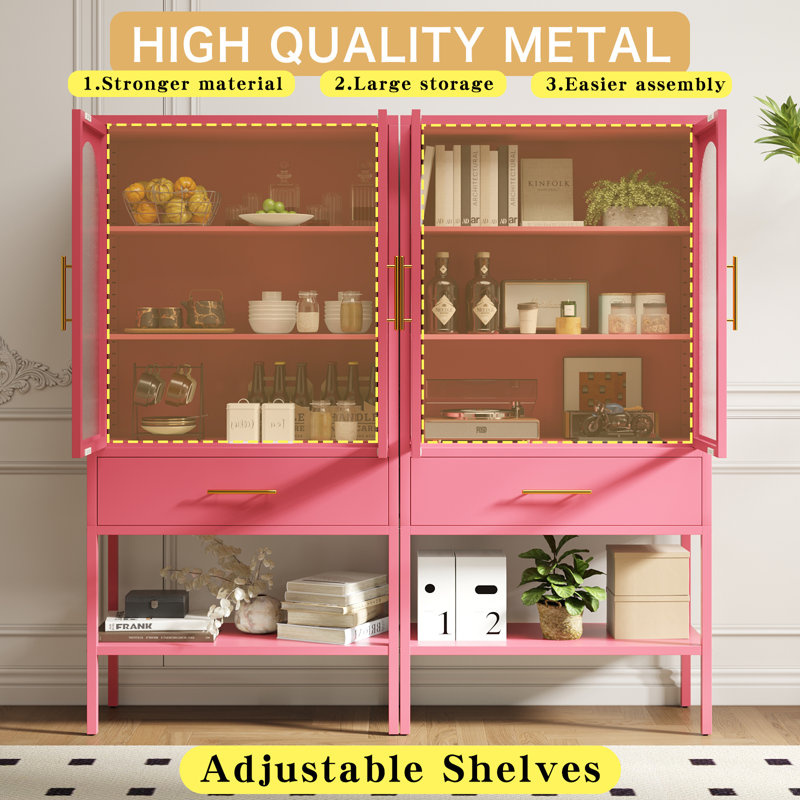  Vitrine en verre 63 "avec tiroir et tablette H 63", Rose