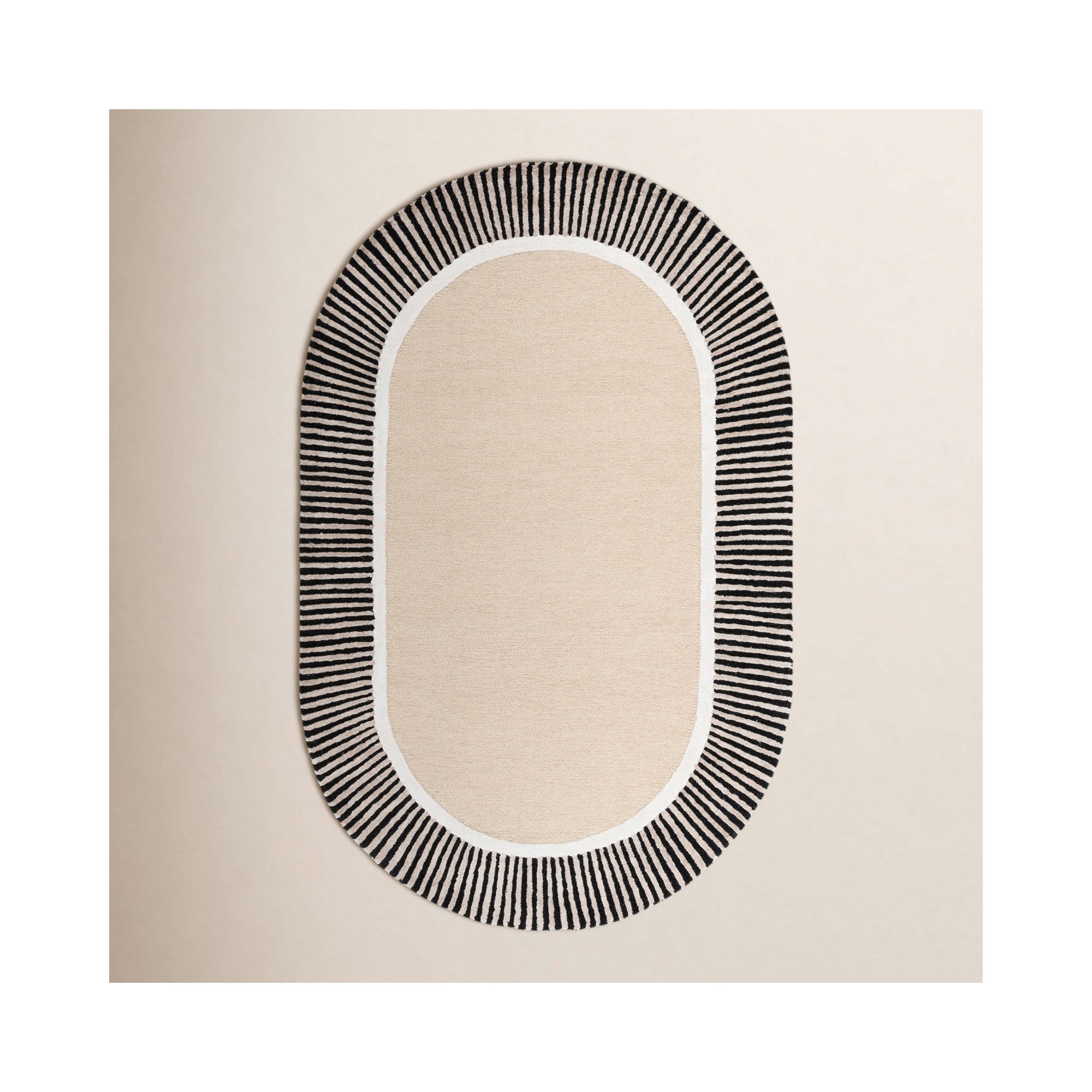 107 Hand Tufted Wool/Viscose/Cotton Striped Rug in Beige/Black, Oval 3' x 5'