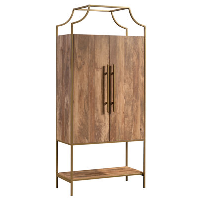 Brown Storage Cabinet With Mango Wood Finish, Adjustable Shelving, Satin Gold Accents, Suitable For Living Room, Hallway Or Entryway, Compact Design And Daily Use Shelves, Frame, Small Spaces