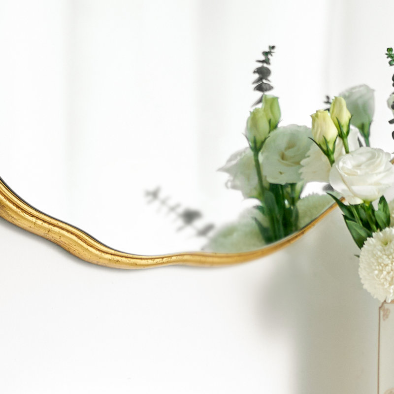 Distressed Gold Wavy-Edge Round Mirror