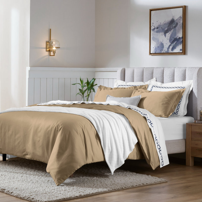 Ensemble de housse de couette de luxe en coton égyptien certifié 650 fils Luxury, Taupe