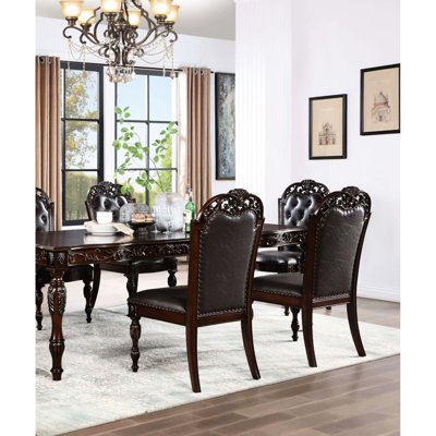 2Pc Traditional Brown Cherry Side Chairs, Solid Wood, , Luxury Dining Chair Of 2 Base, Button Armrest