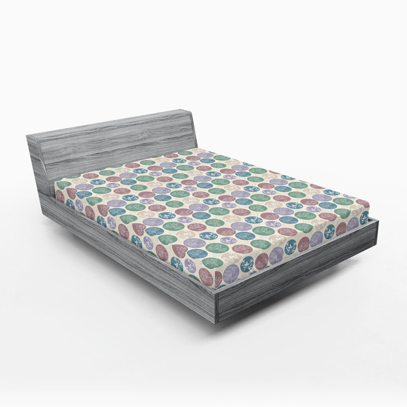 Ambesonne Botanical Fitted Sheet Polka Dots Geometric Art Ivory and Multicolor, Full Fitted Sheet