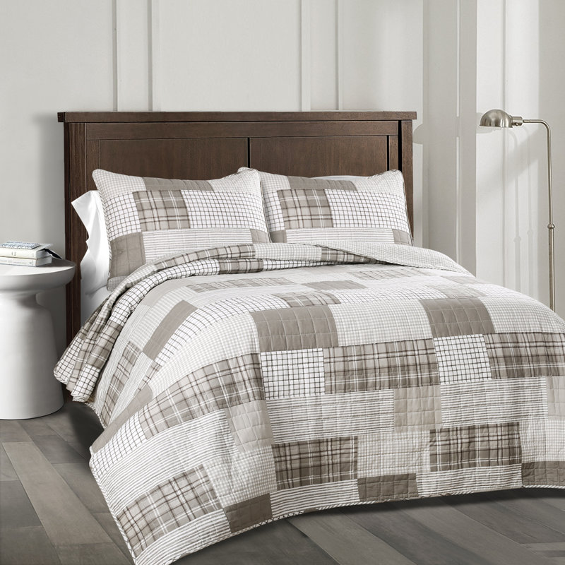 Greenville Cotton Reversible Quilt Set, King Quilt + 2 Shams, Taupe