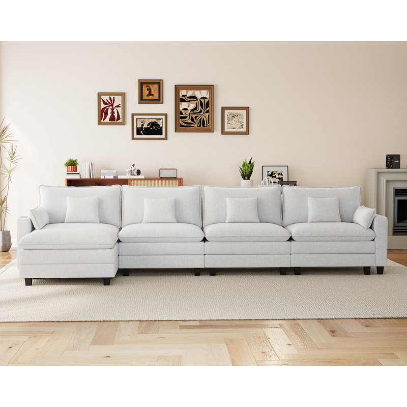 Canapé modulaire modulaire avec repose-pieds / module de chargement intelligent / coussin décoratif, Chenille blanche