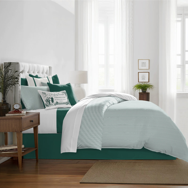 Jaxon Stripe Cotton Reversible Coverlet Set, Cal.King Coverlet/Bedspread + 2 King Shams, Evergreen