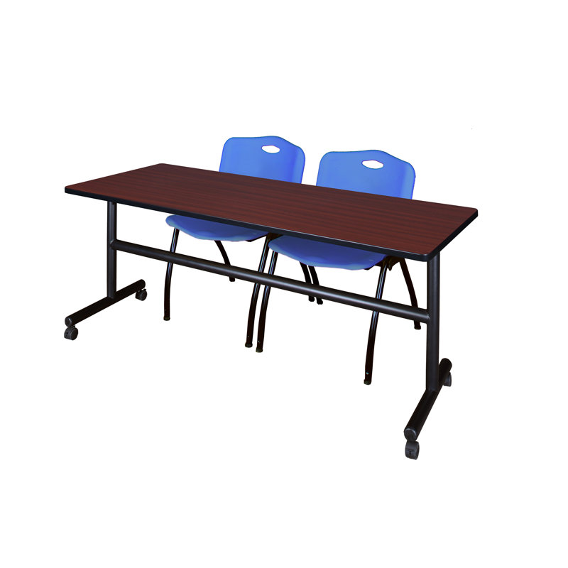 Table de nidification Nickls, 2 chaises empilables, H 29 po x l 72 po x P 24 po, Acajou / bleu