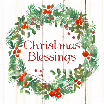 Wreath Watercolor Christmas Blessings 2 - Wrapped Canvas Painting