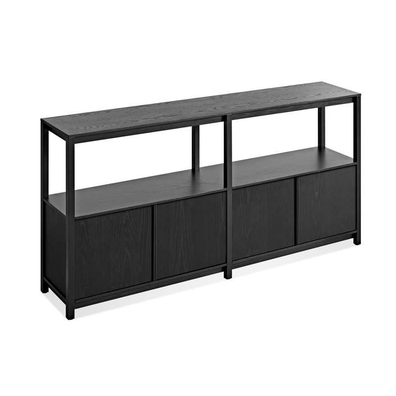 Open Plan Low Bookcase with Storage, Black on Oak, (2 Sheves) 33" H x 68" W x 13" D