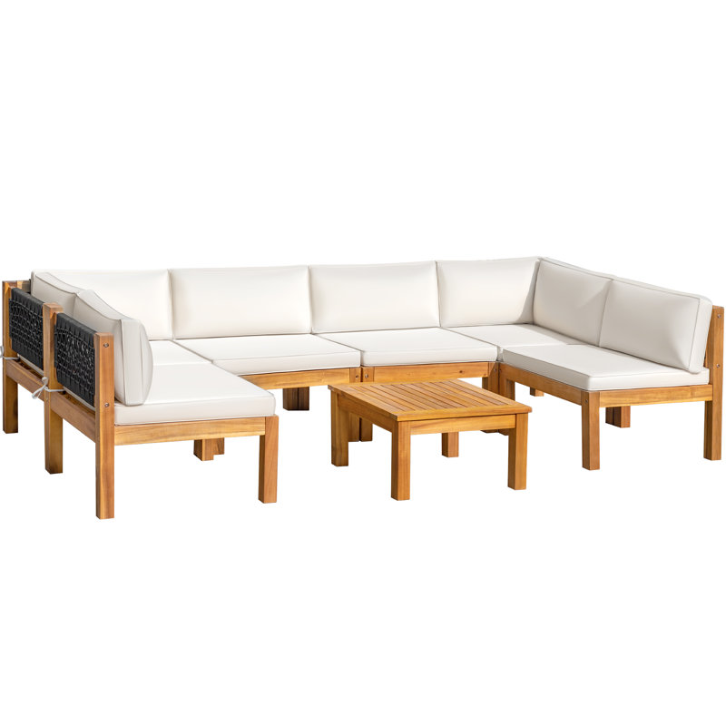 Fiera Modular Acacia Wood Patio Seating Group with Cushions, 6, No