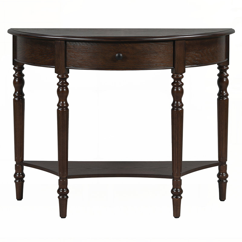 Console Farmhouse en demi-lune avec tablette de tiroir décorative rustique pour entrée, salon, couloir et vestibule, Espresso