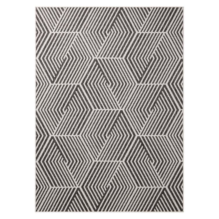 NICOLE MILLER NEW YORK Patio Country Ombre Geo Outdoor Area Rug, Black/Cream