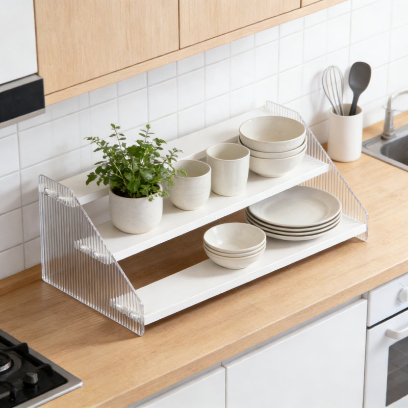 Étagère à épices à 3 niveaux, tablette robuste en acrylique et en bois pour comptoir à épices, armoire de rangement peu encombrante pour les assaisonnements de cuisine et plus encore