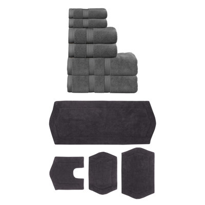 Bryd Collection 100% Soft Cotton 6 Pc Towel Set & 4 Pc Bath Rug Set, (Set of 10)