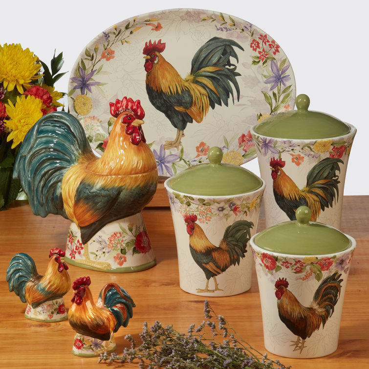 Floral Rooster Ceramic Beverage Pitcher