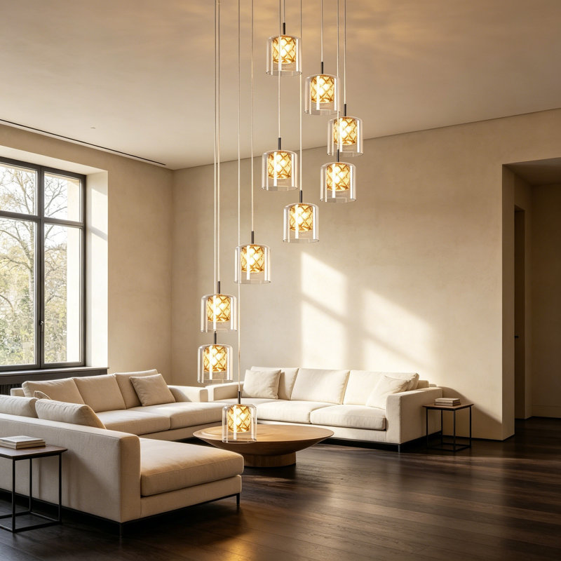 10-Light Chrome Crystal Glass Cluster Pendant – G9, Height Adjustable to 230cm